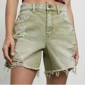 BDG Urban Outfitters Dropped Waist Destroy Shorts Cutoff Jean Denim Green 26